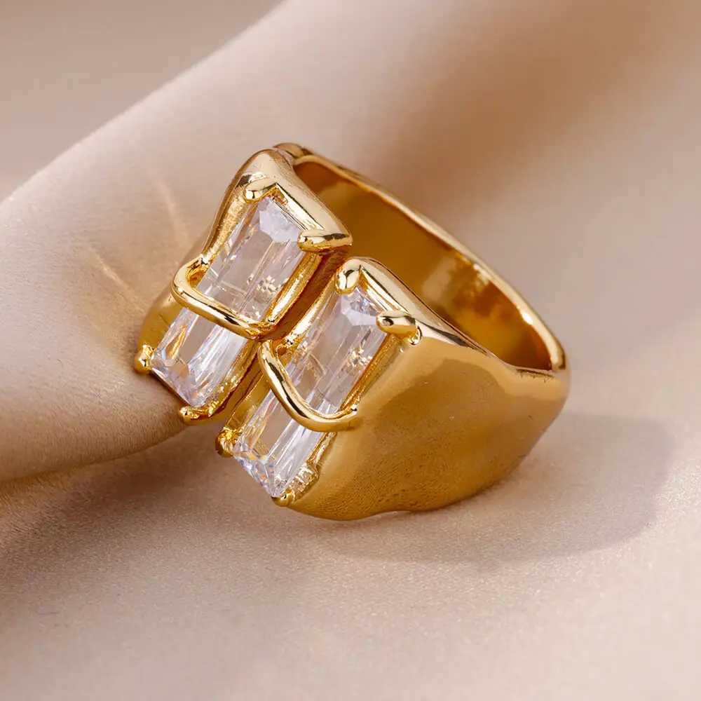 Geometric Zircon Open Ring for Women Stainless Steel Luxury Rhinestone Crystal Ring 2023 New Wedding Jewelry anillos Z251017