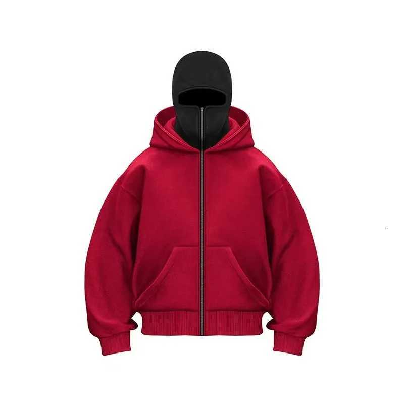 Men Hip Hop Double Hat Balaclava Hoodie Windproof Zipper Face Mask Sweatshirt Streetwear Trend Autumn Fashion Hooded Jacket Coat Z251017
