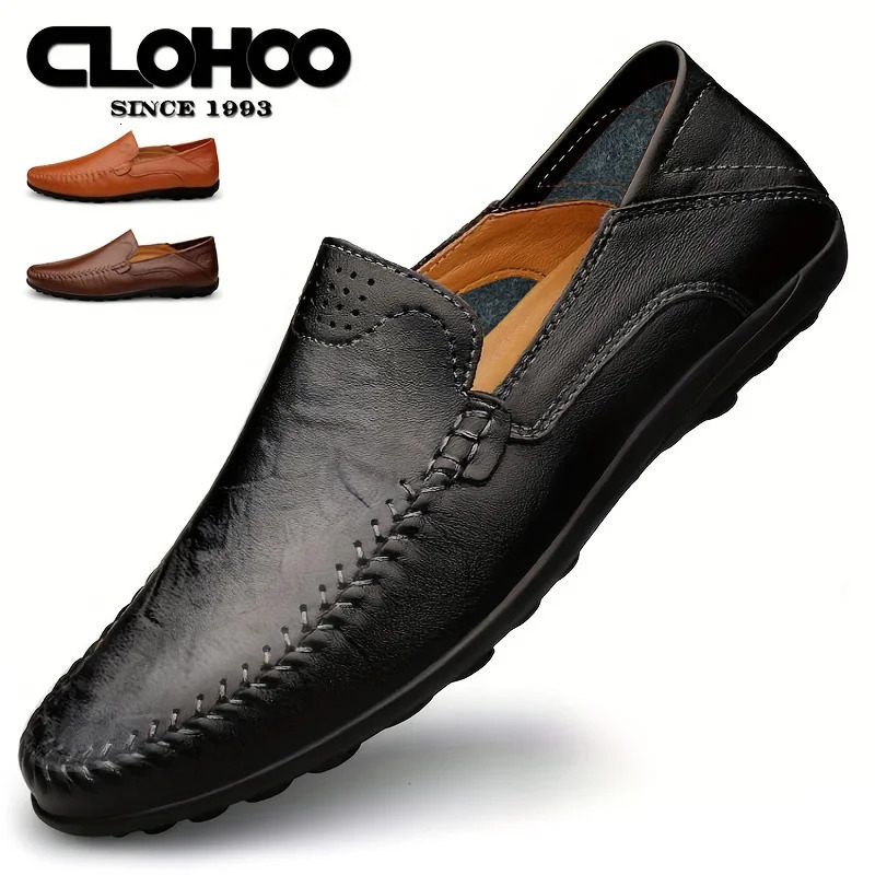 CLOHOO Mens Business Casual Shoes Leather Stitching Comfortable Breathable Rubber Bottom Second Layer Cowhide 251013
