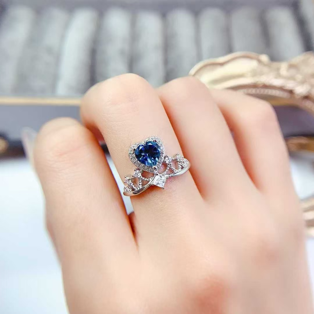 925 silver gemstone crown ring natural topaz ring for engagement 6mm genuine London blue topaz jewelry with certificate