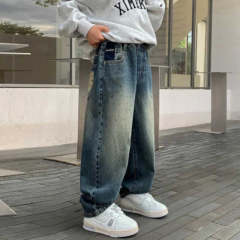 Children Boys Fashion Straight Leg Jeans Pants Retro Solid Color Korean Kids Casual Slim Fit Denim Trousers 5 7 9 11 13 14 YearsT251017