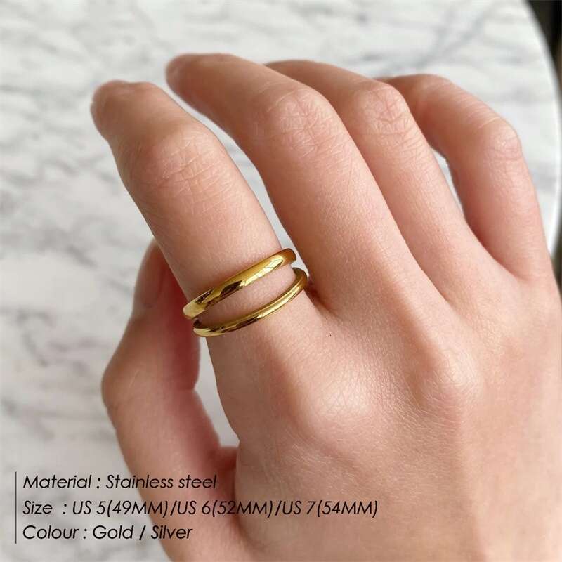 Trendy Ins Simple Open for Women Double Layer Adjustable Stainless Steel Ring ddmypluto
