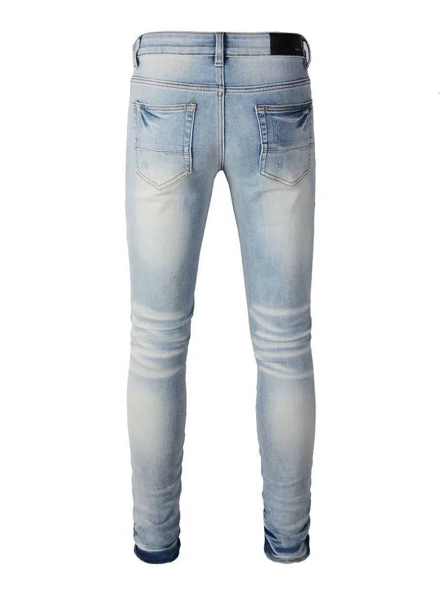 1 High Street Sle Distred Patch Slim Fit Jeans Mens Casual Faionable Straight Leg Long Pants Y251105