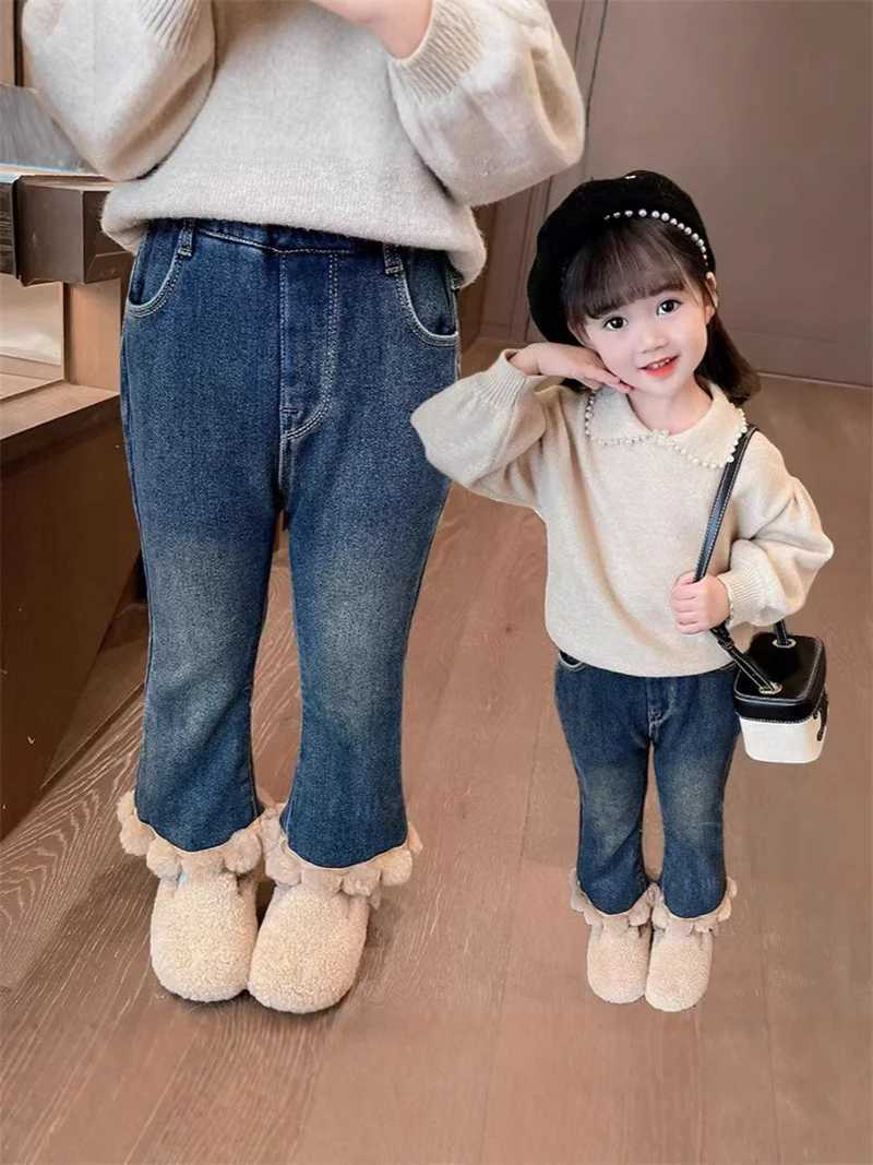 Girls Fleece Flared Pants New Autumn Winter Kids Thick Warm Trousers Baby Casual Jeans Outer Wear Children ClothesT251017
