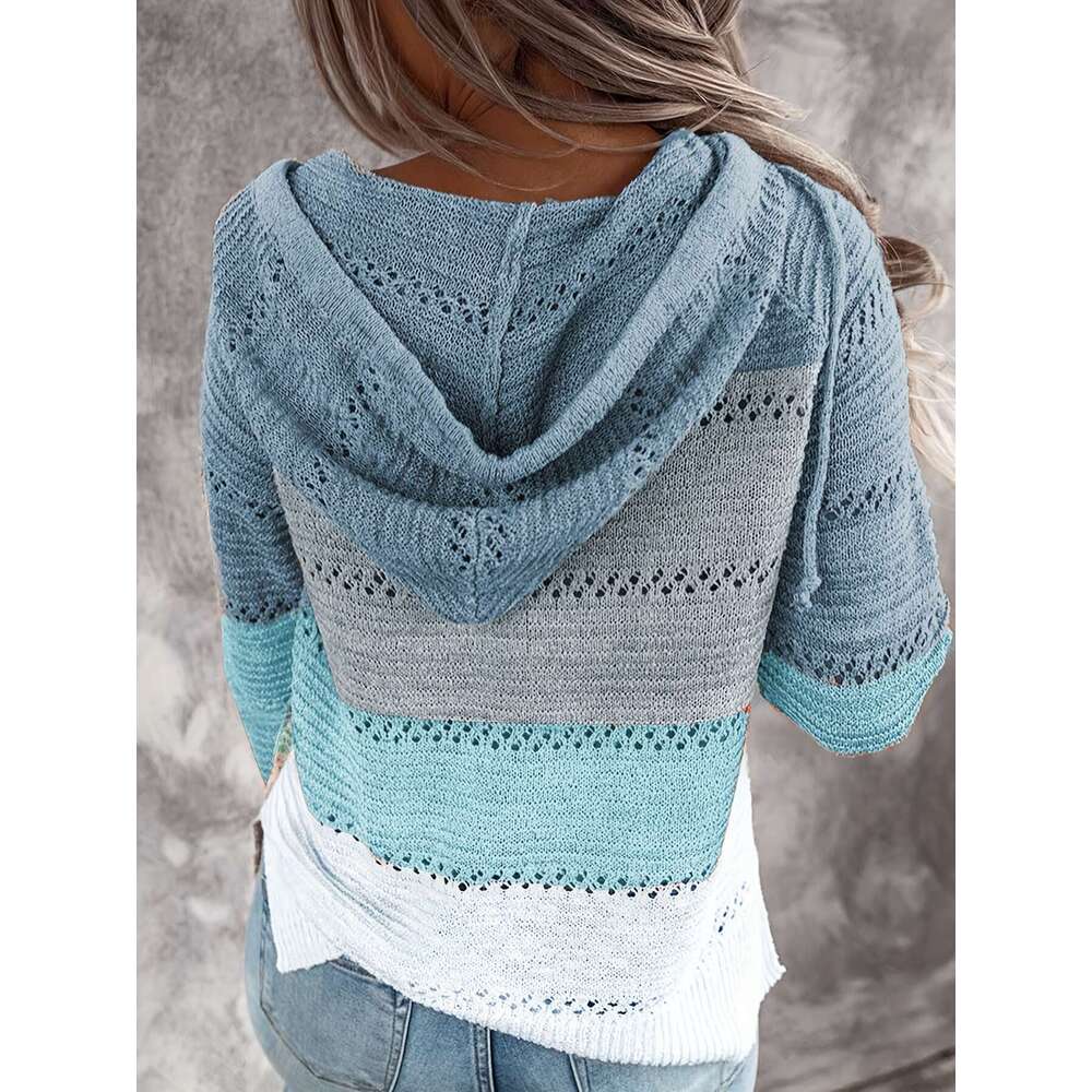 Womens Long Sleeve Color Block Pullover/Cardigan Sweaters Striped Tops Casual Hoodies Sweatshirts Jackets