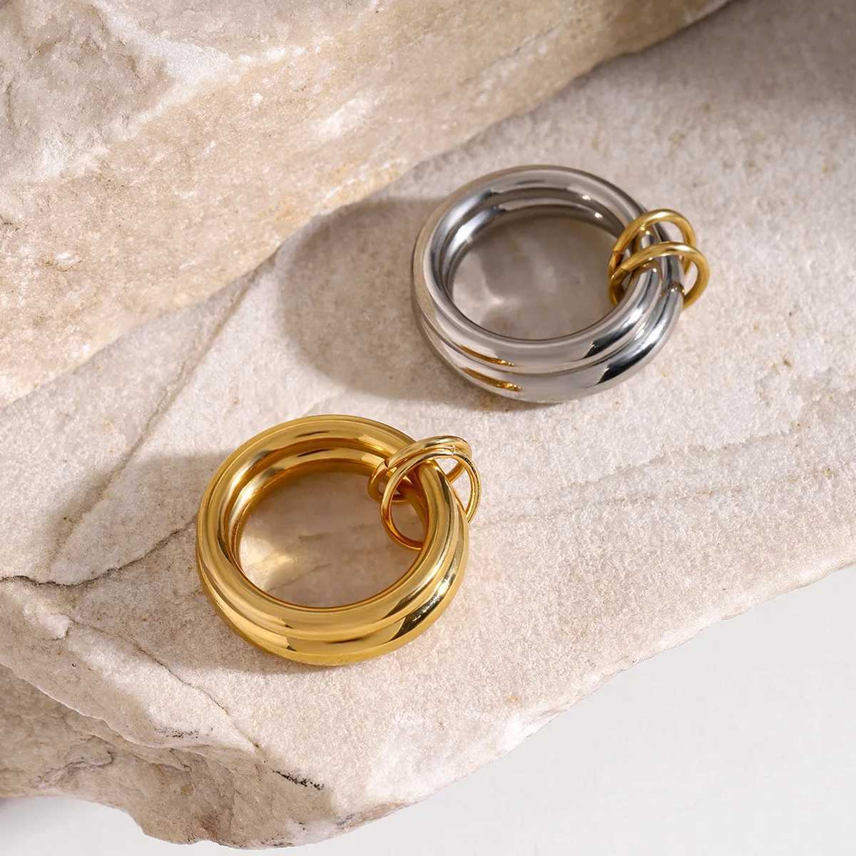 LATS Unique Design Stainless Steel Hollow Irregular Geometric Ring for Women Waterproof Golden Fashion 2025 Charm Jewelry Z251017