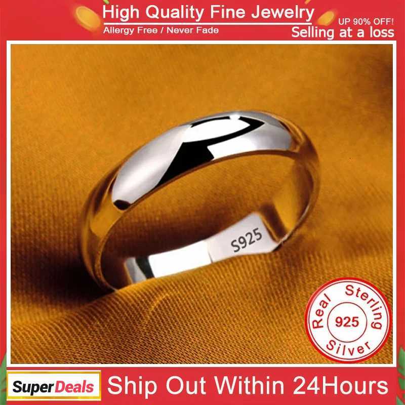 S925 Stamped White Gold Color Tibetan Silver Ring Simple 4mm Stanless Steel Rings for Men Women Couple Gift Jewelry AccessoriesW251017