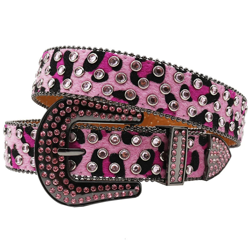 men casual hip hop rock diamond studded belts leopard print suede leather belt rhinestone waistband women strapon leash 251010