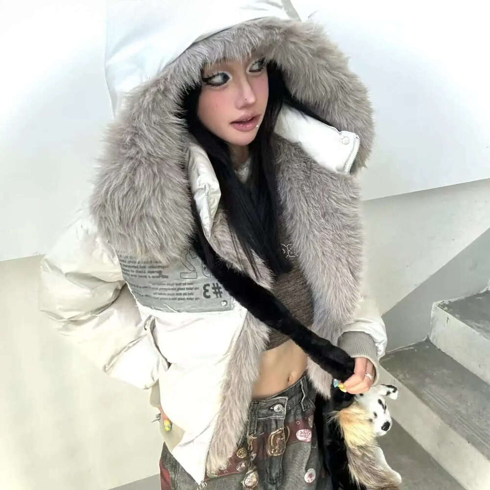 American Vintage Winter Clothes New Fashion Loose Casual Fur Collar Hooded Parkas Haruku Grunge Streetwear Y2k Jackets Outwear