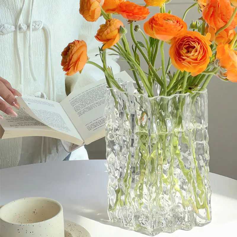 Nordic Style Glass Vase Creative Glacier Transparent Vase Plant Vases Hydroponic Flower Home Living Room Decoration Accessories C251017