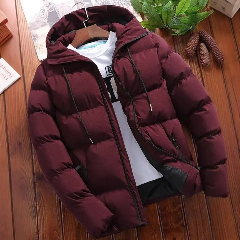 Mens Thickened Cotton Jacket Autumn Winter Hooded Pure Color Large Size Zipper Cotton Coat Mens Outerwear Casual Coat 251011
