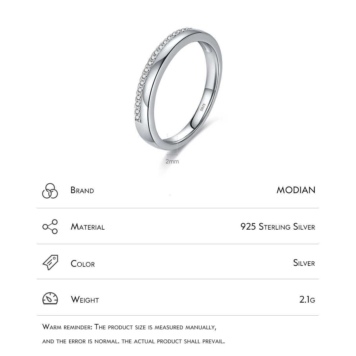 MODIAN 925 Sterling Silver Classic Simple Stackable Simple Finger Ring Pave Setting CZ For Women Party Fine Jewelry GiftsW251017