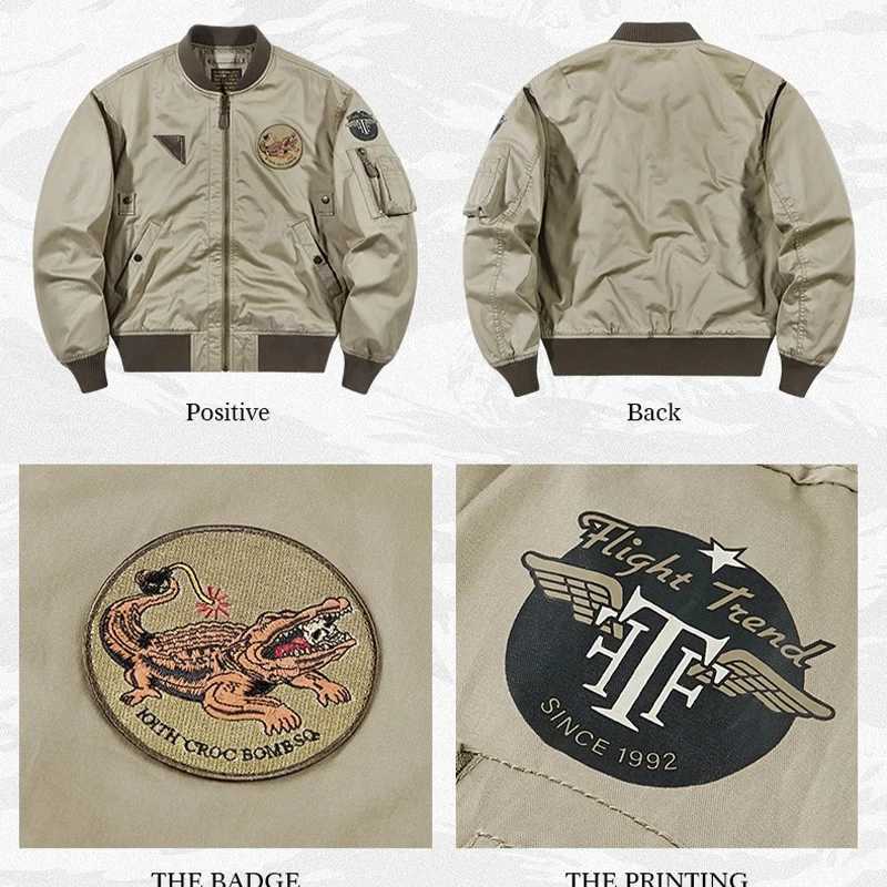 Retro Pilot Jacket Mens Loose Badge Baseball Outerwear Pure Cotton Casual Cargo Coat J251017