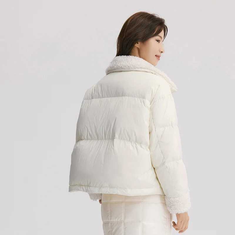 Semir Down Jacket Women Loose Solid Color 2024 New Winter Patchwork Imitation Lamb Wool StandUp Collar Textured Down Jacket W251016