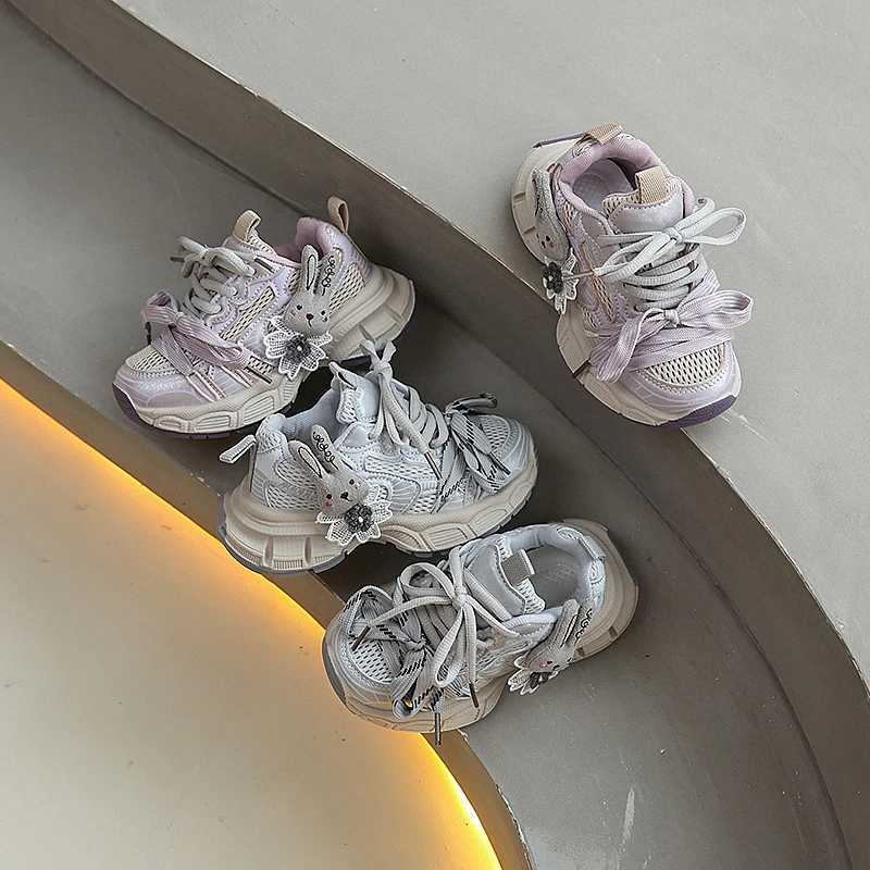 Cute Fashion Girls Sports Shoes Mesh Breathable Children School Chunky Sneakers Running Versatile Kids Causal Basketball ShoesT251017