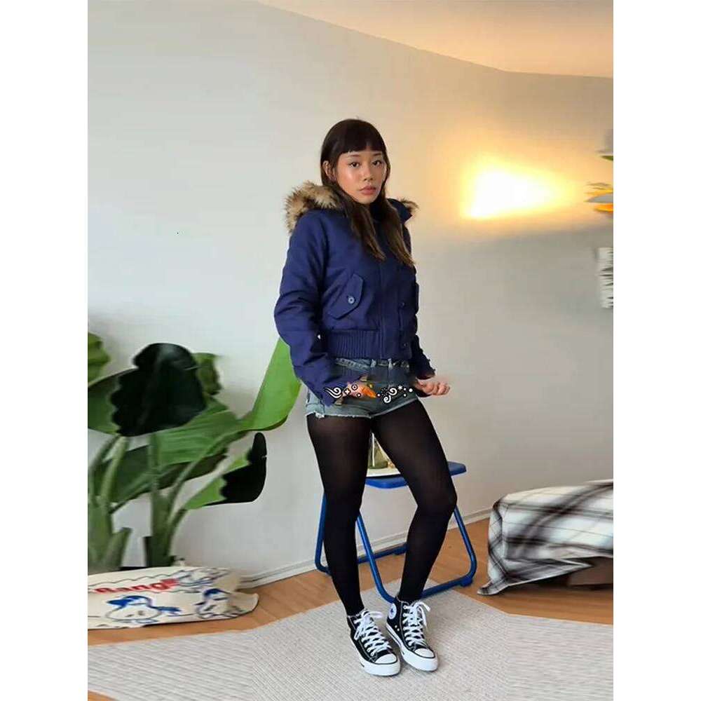 Fur Collar Women's Hooded Elastic Hem Long Sleeve Pocket Single Breasted Female Jacket Autumn Casual Coat For Ladies down coat