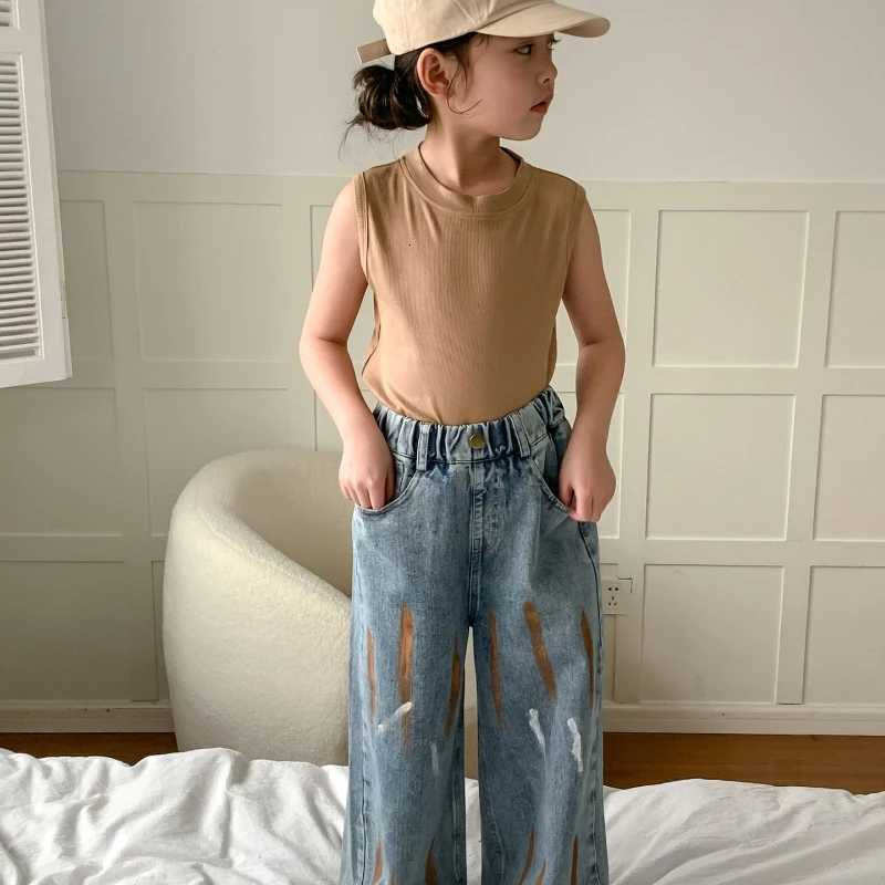 Pants 2024 Spring Girl Retro Cowboy Design Wide Leg Comfortable Cute Trendy Leisure ActiveT251017