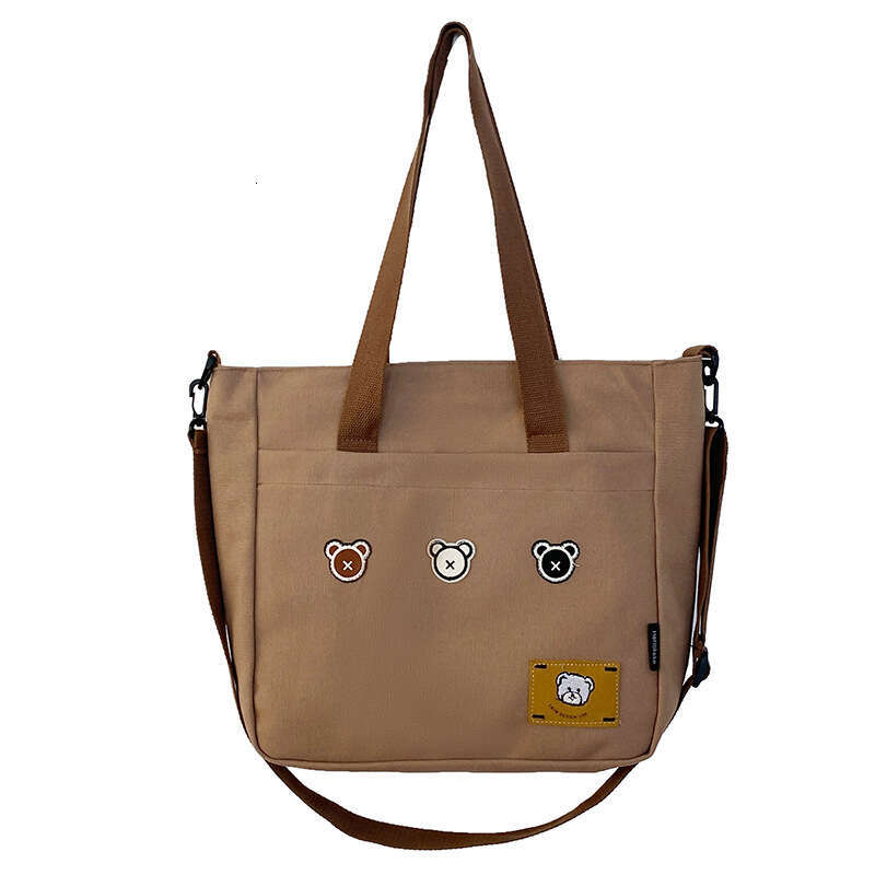 2025 New Printed Canvas Shoulder Large Capacity Casual Tote Bear Crossbody for Women Student Tutoring Bag