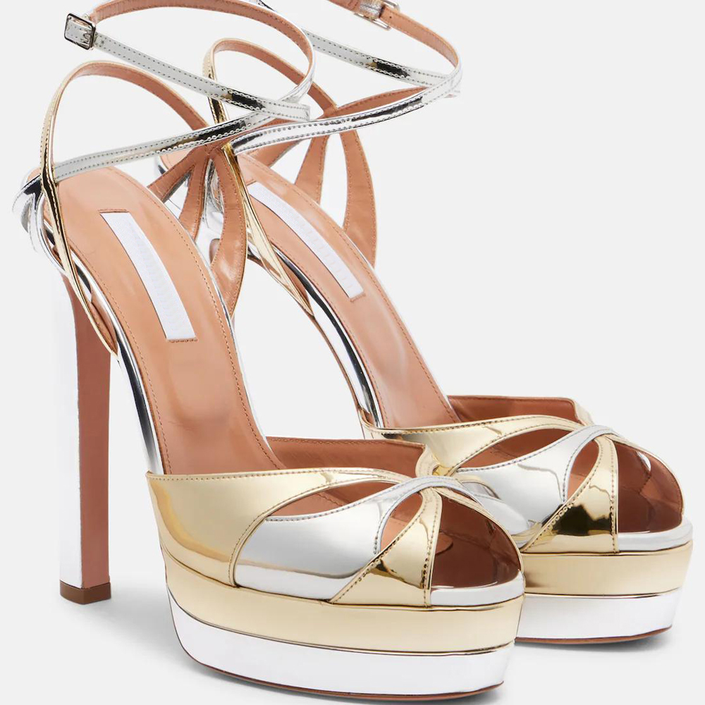 Top luxury brand designerGold Platform Summer Coarse Heel Women Sandals Luxury Designer Shoe Genuine Leather Banquet Club Prom Womens 13.5CM Chunky Heels Party 34-42