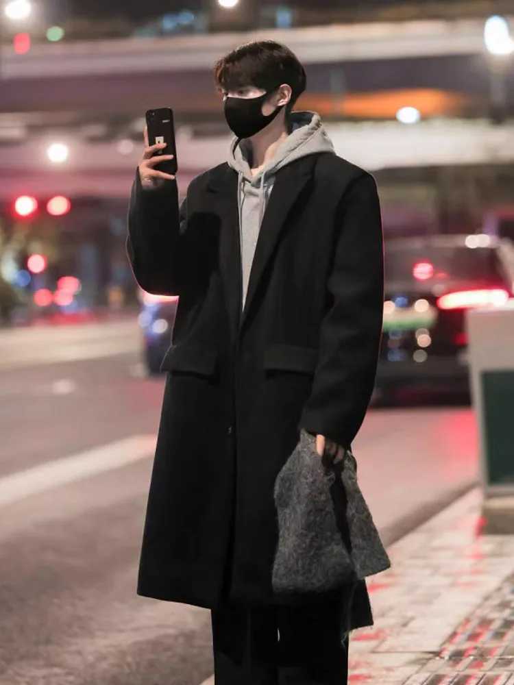 Korean Khaki Woolen Coat Mens Autumn Winter MidLength KneeOver Woolen Coat HighEnd Aosphere Outerwear J251017