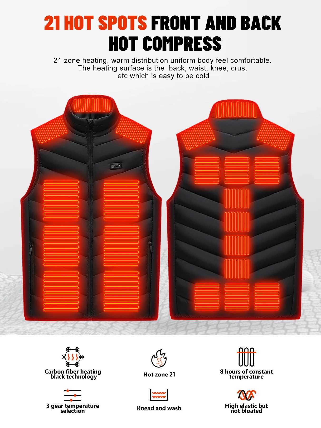 21 Areas Smart Heated Vest TODWARM Heated Vest Winter Men Women Heater Vest Thermal Vest Body Warmer Outdoor Sports Vest H251017