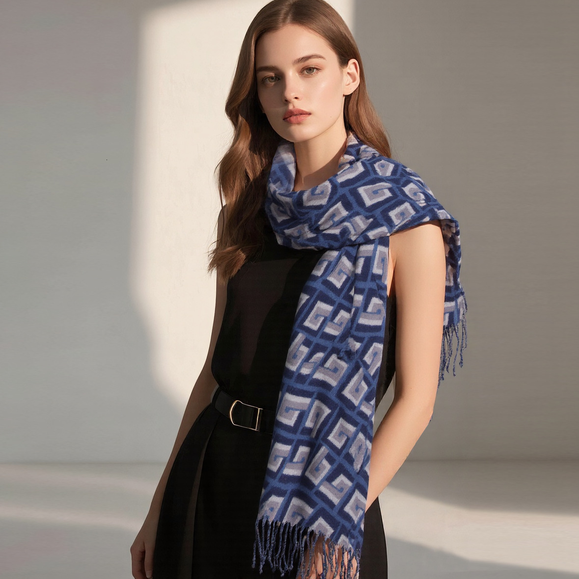Plaid Print Scarf Mid-Length Shawl High-End Imitation Cashmere Winter Atmosphere Warm Neck
