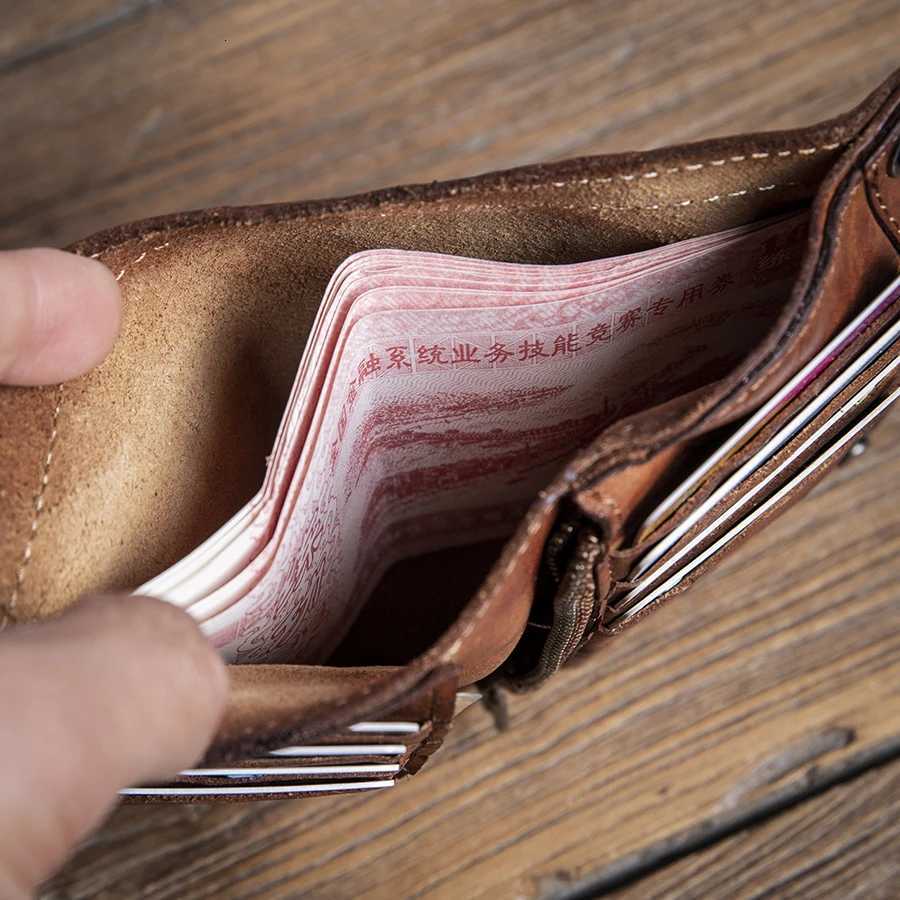 GURO High Quality Men Genuine Leather Wallet Vintage Bifold Money Clip Credit Card Holder Luxury Design with Zipper Coin PocketW251017