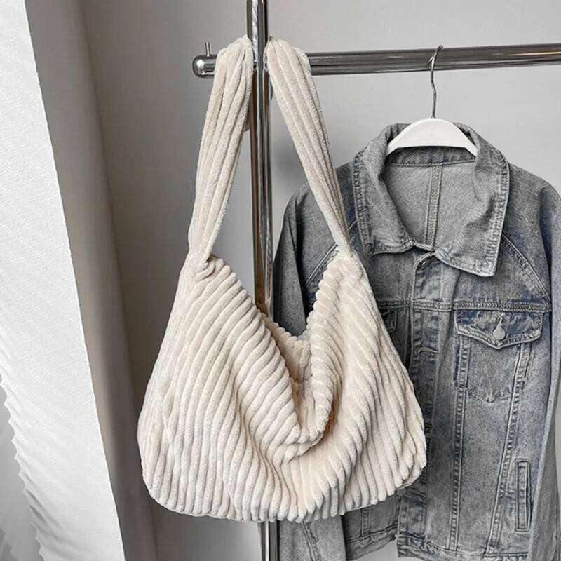 Winter Tote For Women Large Capacity Handbags Casual Shoulder Bags Trend Female Corduroy Shopper Crossbody Bag