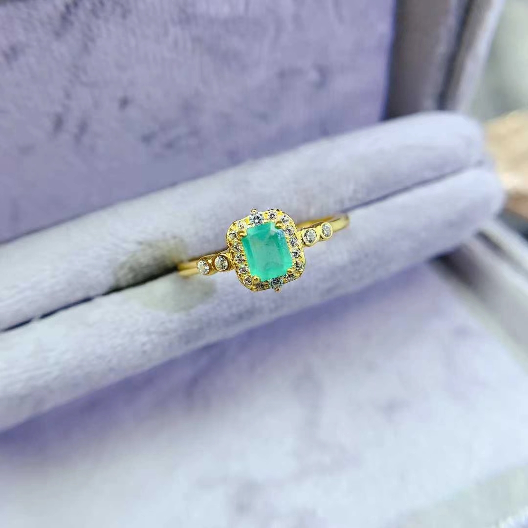 vintage design 925 silver gemstone ring natural emerald jewelry 4mm*5mm Colombian emerald jewelry with certificate