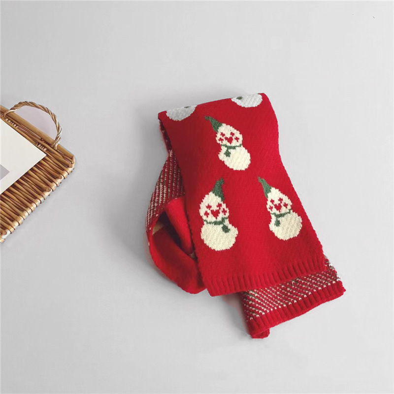 Korean Children's Autumn Winter Scarf New Style Knitted Neck Warmer Boys and Girls Christmas Jacquard Red