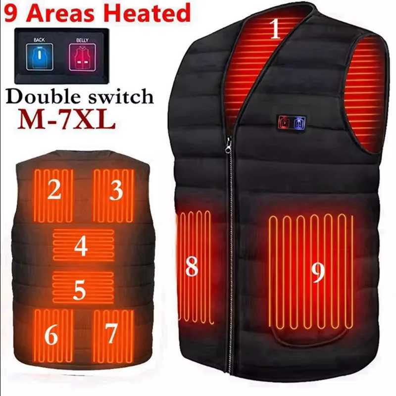 Men Autumn Winter Smart Heating Cotton Vest 9 Area Heated V Neck Vest Women Outdoor Flexible Thermal Winter Warm Jacket M7XL H251017