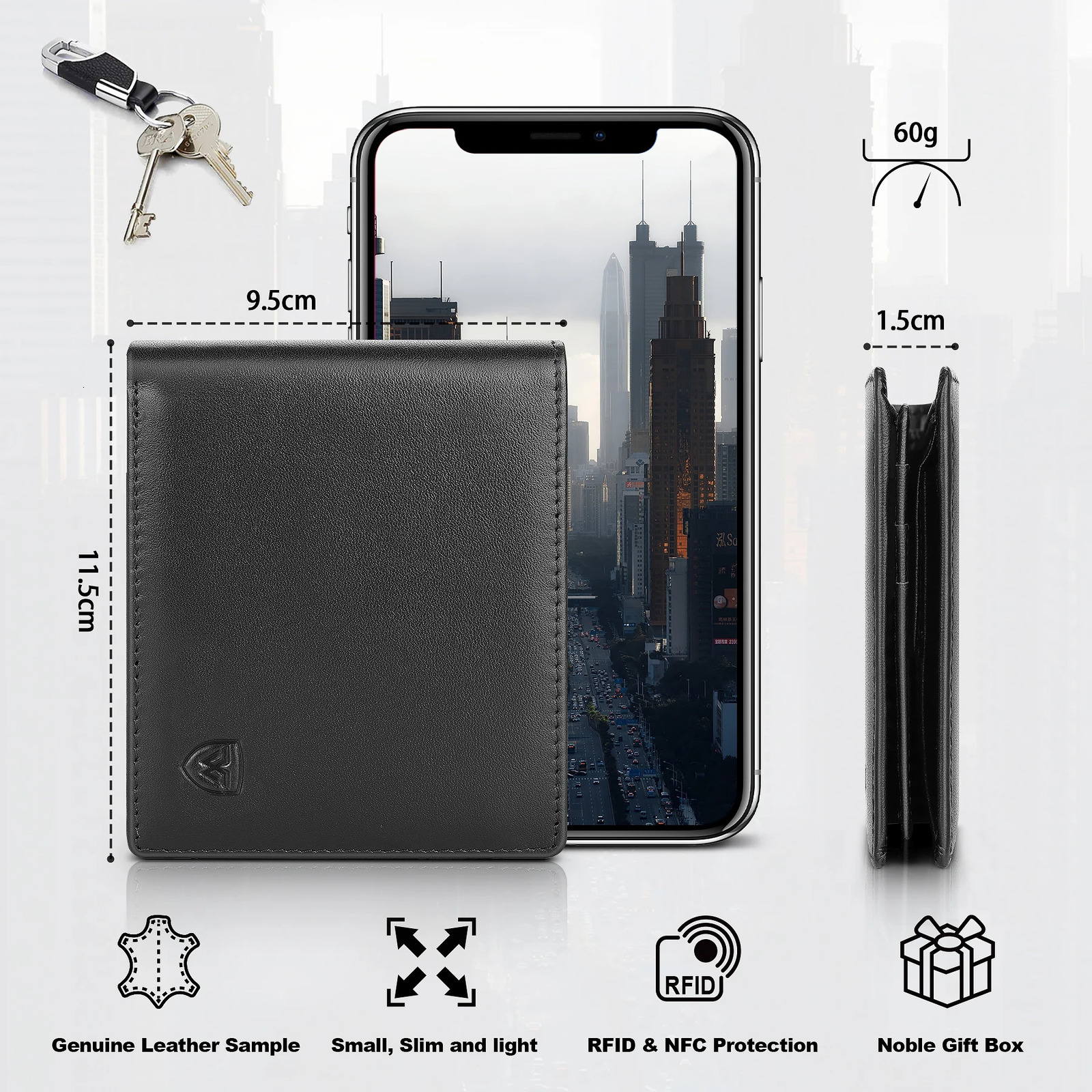 Genuine Leather Wallet Men Classic Black Soft Purse Coin Pocket Credit Card Holder251011