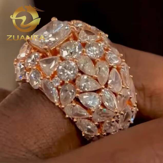 Fancy Cut Moissanite Diamond Cluster Iced Out Jewelry Moissanite Hip Hop Ring 925 Sterling Silver Men Diamond Ring