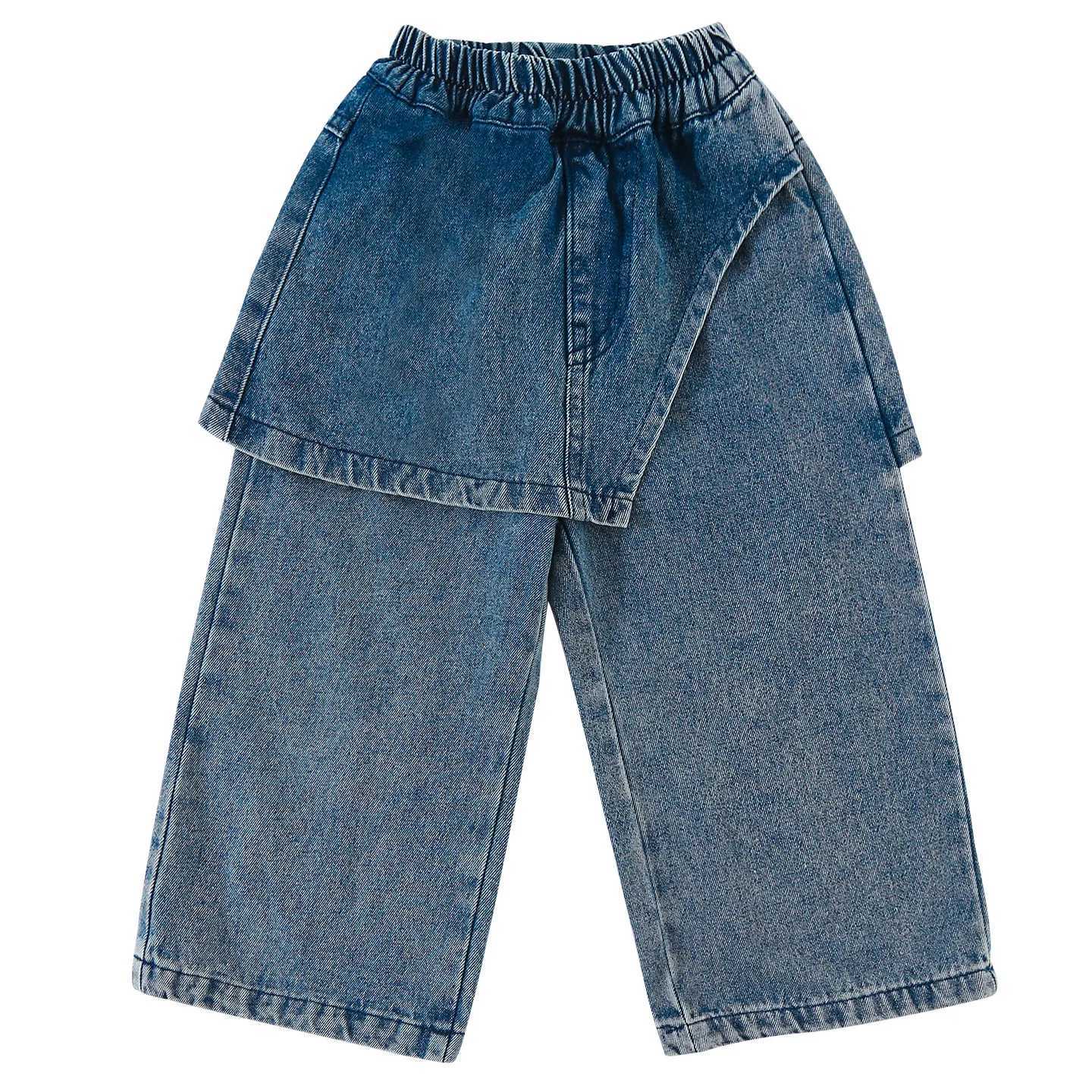 Trousers 2025 Autumn and Winter New Childrens Clothing Korean Style Boys and Girls Fashion Grab Fleeces Fake Two Wide Leg JeansT251017