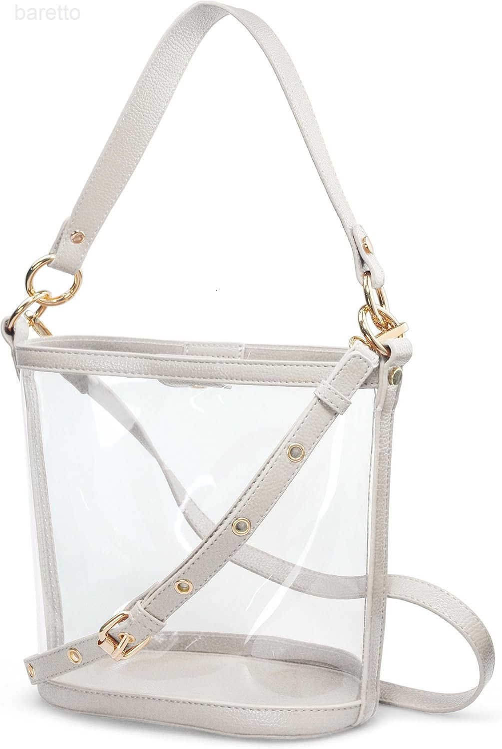 Womens Clear PVC Bucket Top Handle Crossbody Bag With Vegan Leather Trim Transparent Shoulder Handbag Z251017