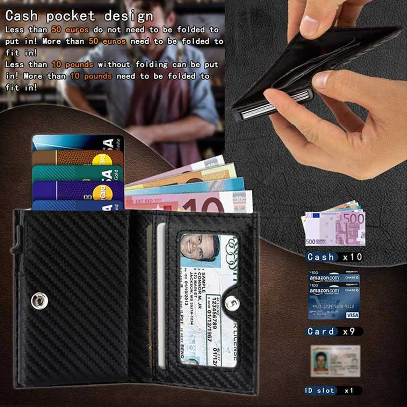 Genuine Leather Aluminum Alloy Mens Wallets RFID Anti Magnetic Crossborder Box Card Clip Double Fold Wallet Cards Bag HoldersW251017