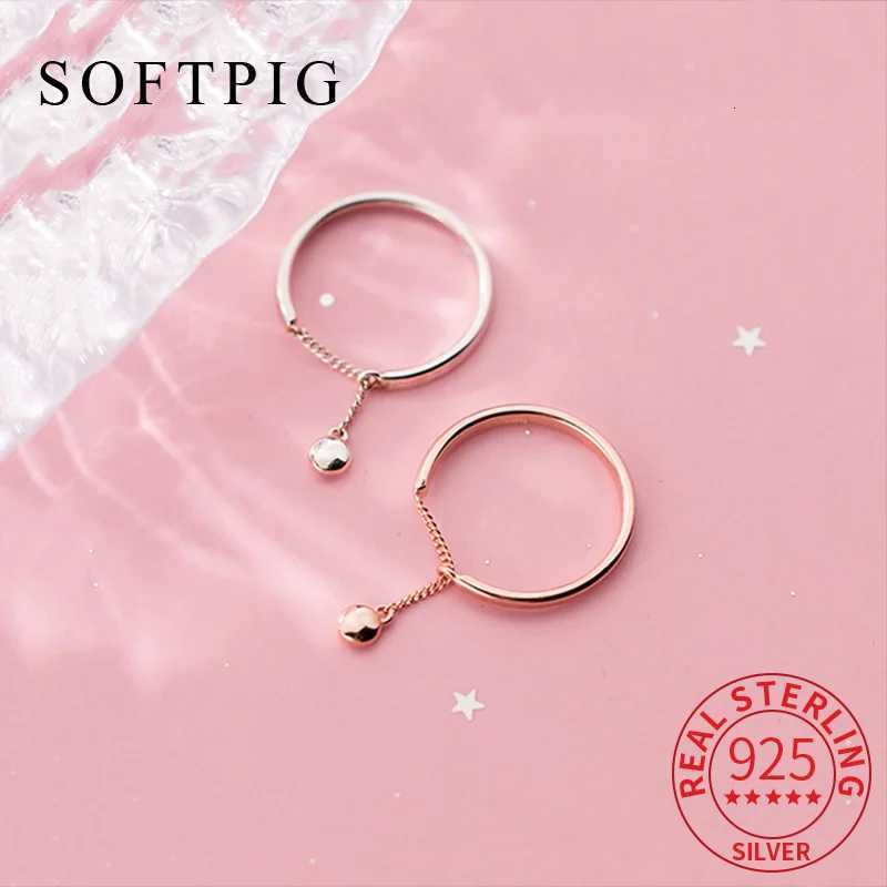 SOFTPIG Real 925 Sterling Silver Bead Chain Tassel Adjustable Ring For Fashion Women Punk Fine Jewelry Minimalist AccessoriesW251017