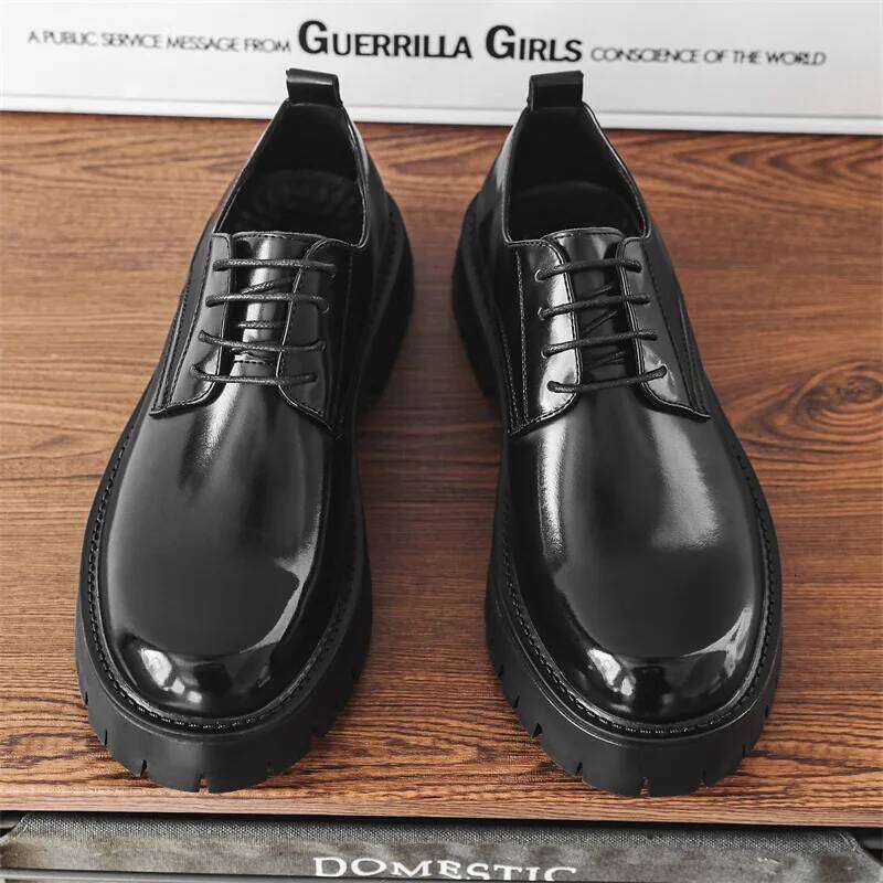 Men's Business Derby Trendy Mens Lace-up Thick Sole Heightened Shoe Men Leather Casual Shoes