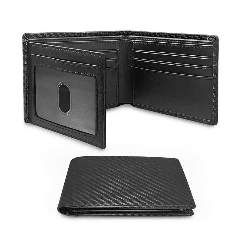 Slim Minimalist TriFold Wallet Carbon Fiber RFID Blocking Mens Wallet With ID Window and 9 Card SlotsW251017