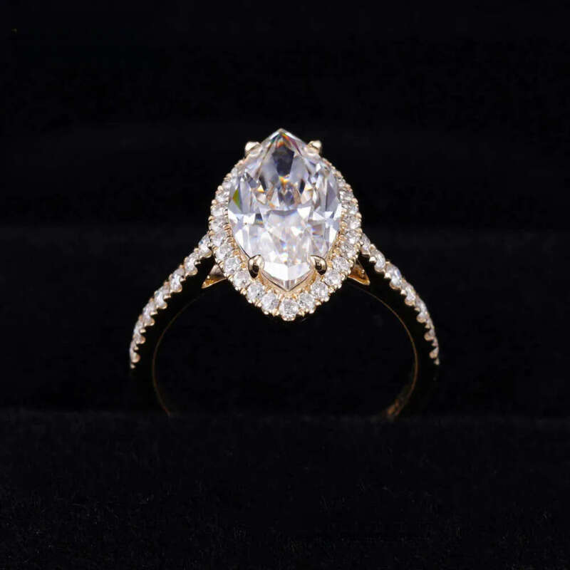 GRA Certificated 14K Gold 3CT Halo Marquise VVS Moissanite Dia Ring Custom Women Fine Engagement Wedding Rings