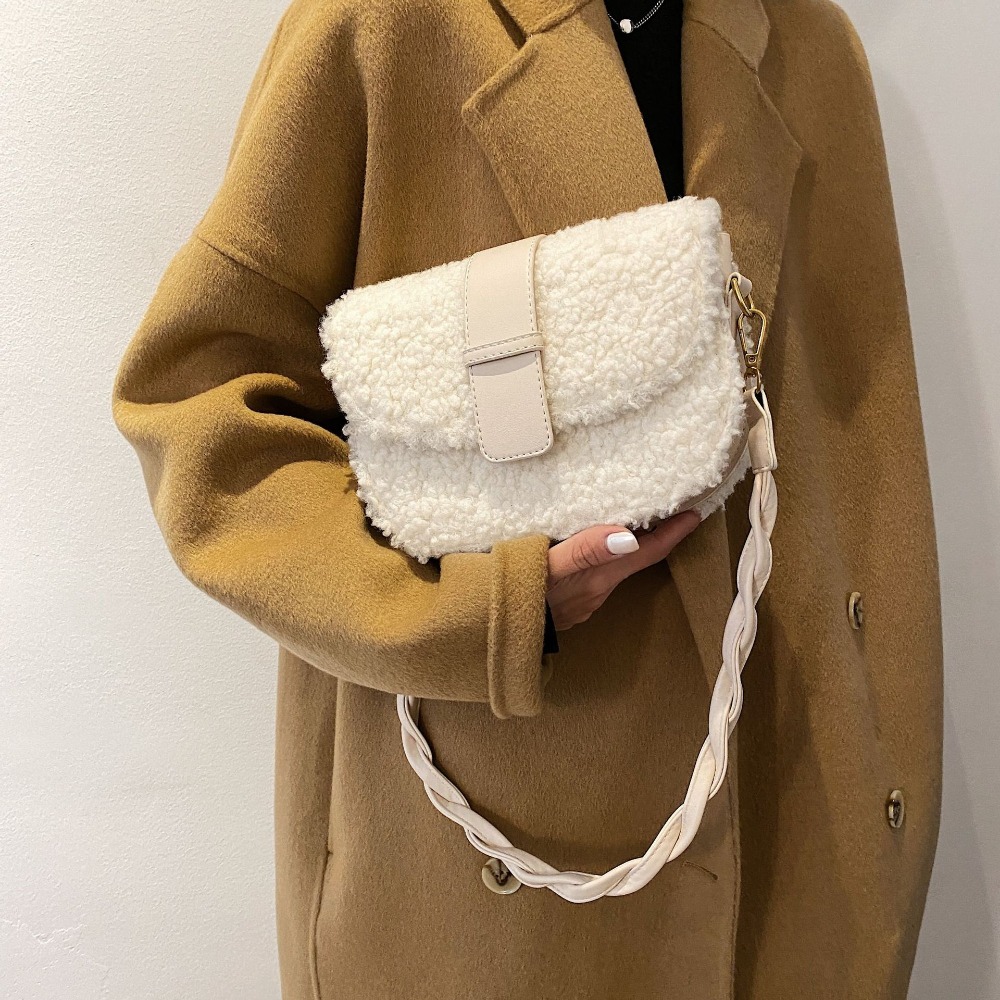 Womens Fashionable Winter Sheepskin Shoulder/Crossbody Pouch with Soft Plush Interior