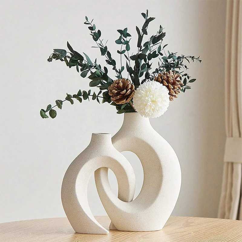 Beautiful Plastic Vase Set Creative White Simple Home Decoration Living Room Entryway TV Cabinet Decoration C251017