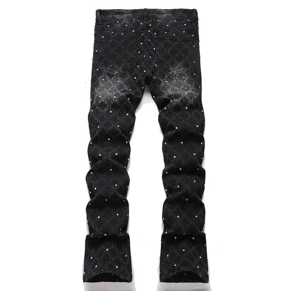Mens Crystal Boot Cut Jeans Punk Black Stretch Denim Pants Rivet Slim Flared Trousers Fashionable Bootcut Trousers Y251105