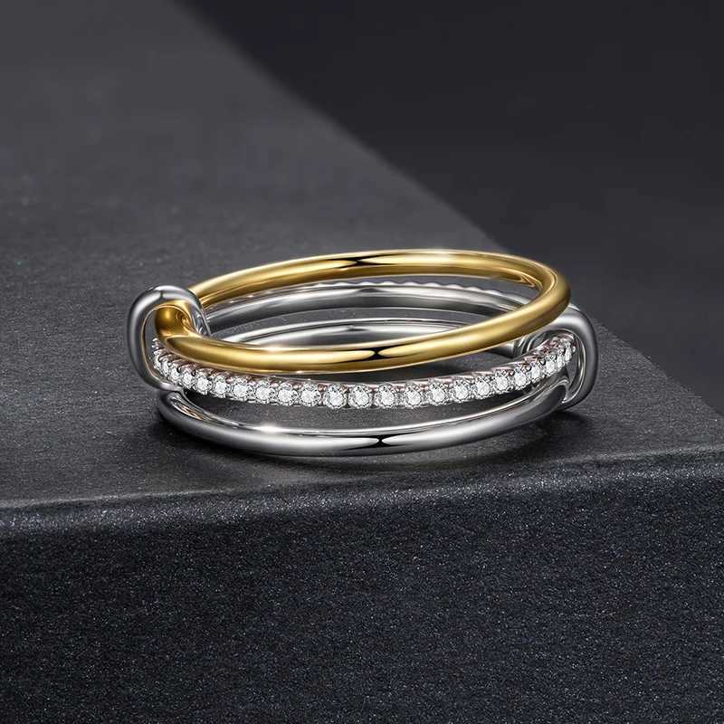 BAMOER U Moissanite Interlocked Stackable Rings Set TwoTones MultiLinks Connected Bands for Women Jewelry Gift D Color VVS1W251017