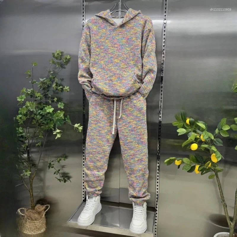 Men's Tracksuits Spring And Autumn Knitted Woolen Sweater Pants Set Suitable For Couples To Wear Loose Elastic Casual Two Piece