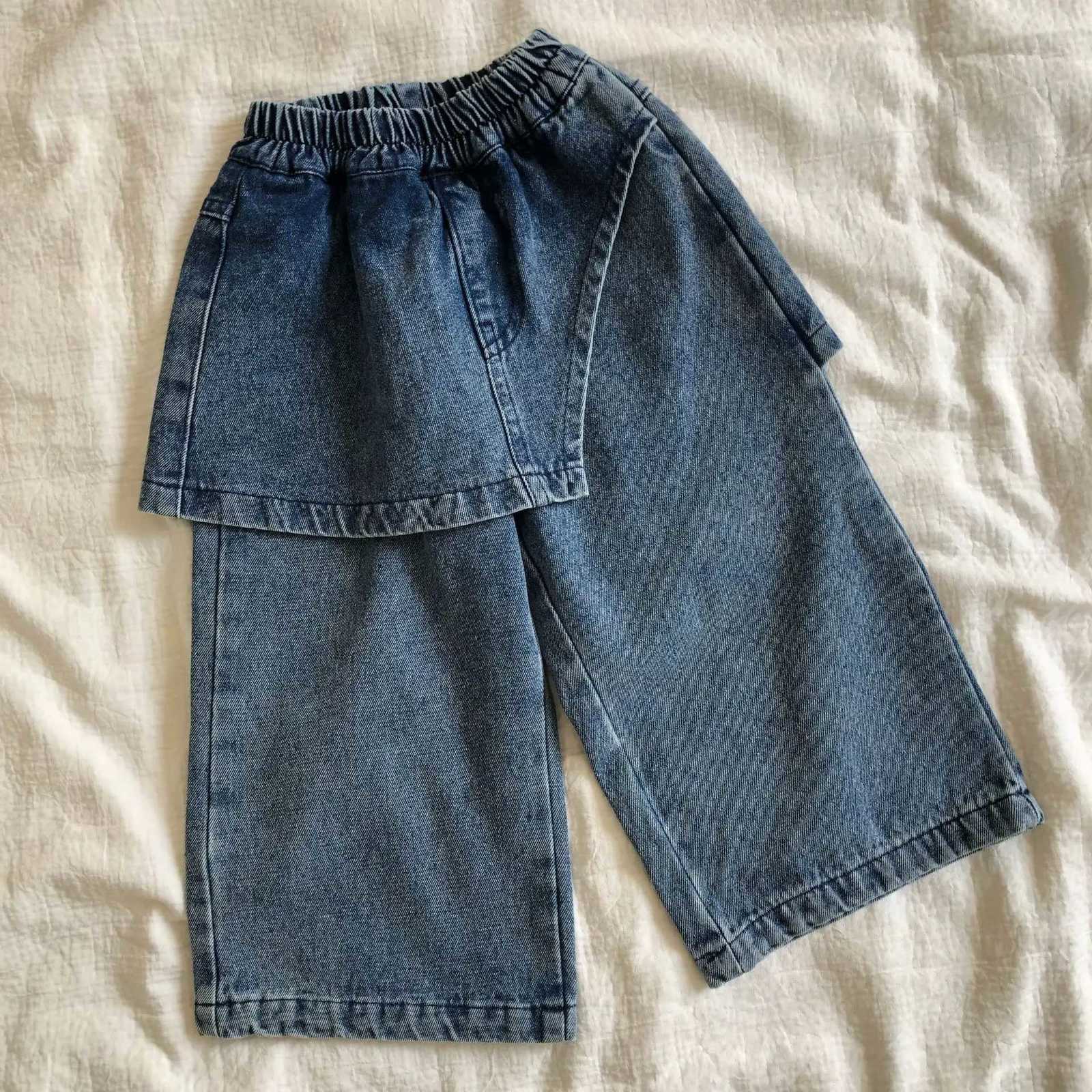 Trousers 2025 Autumn and Winter New Childrens Clothing Korean Style Boys and Girls Fashion Grab Fleeces Fake Two Wide Leg JeansT251017