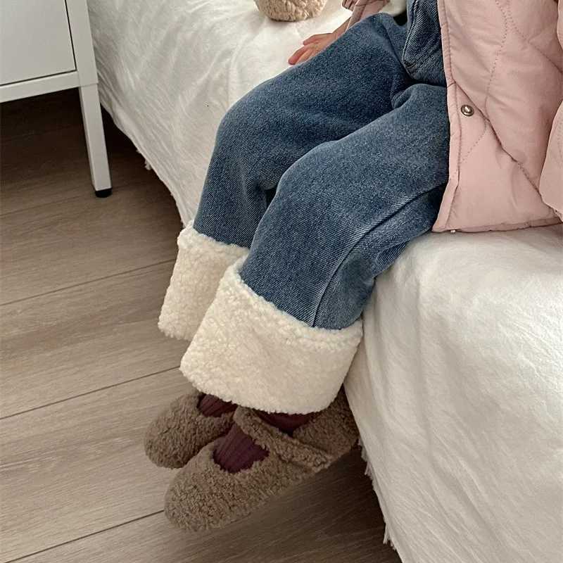 Girl Pant 2023 Winter Children Korean Version Spliced Woolen Pants Plus Fleece Jeans Girl Baby Pants Girl Winter Pant Girl JeanT251017