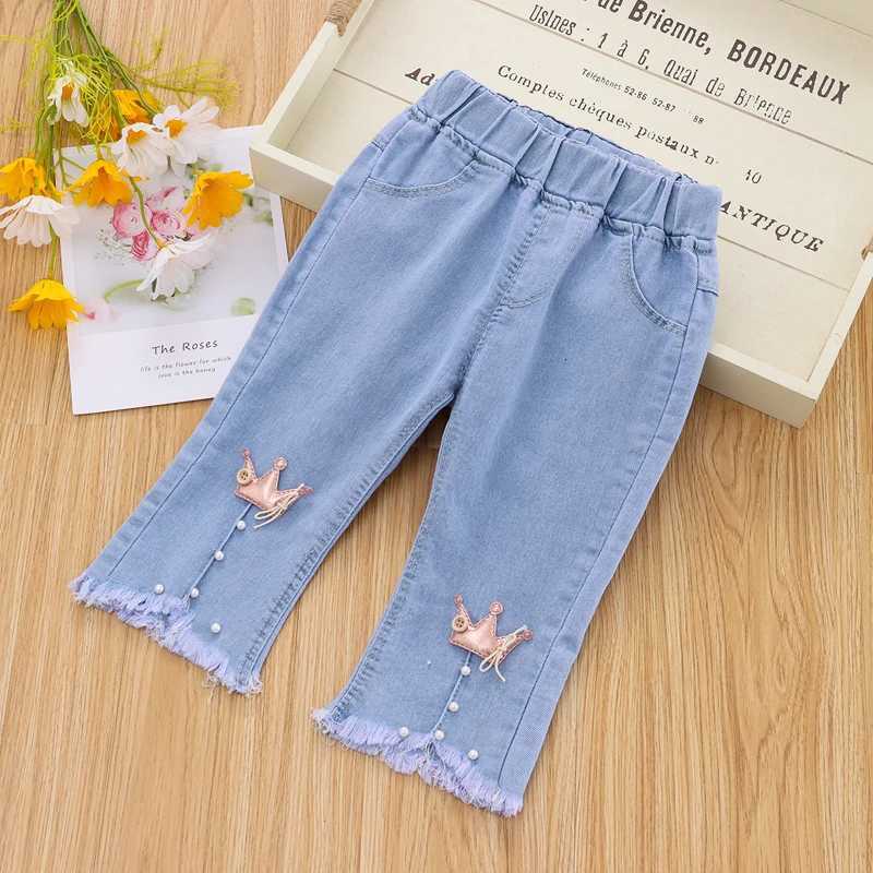 710 Pants LengthSpring Autumn Children Jeans Girls Cotton Print Splice Stretch Denim Pants Korean Teenage Kids ClothingT251017