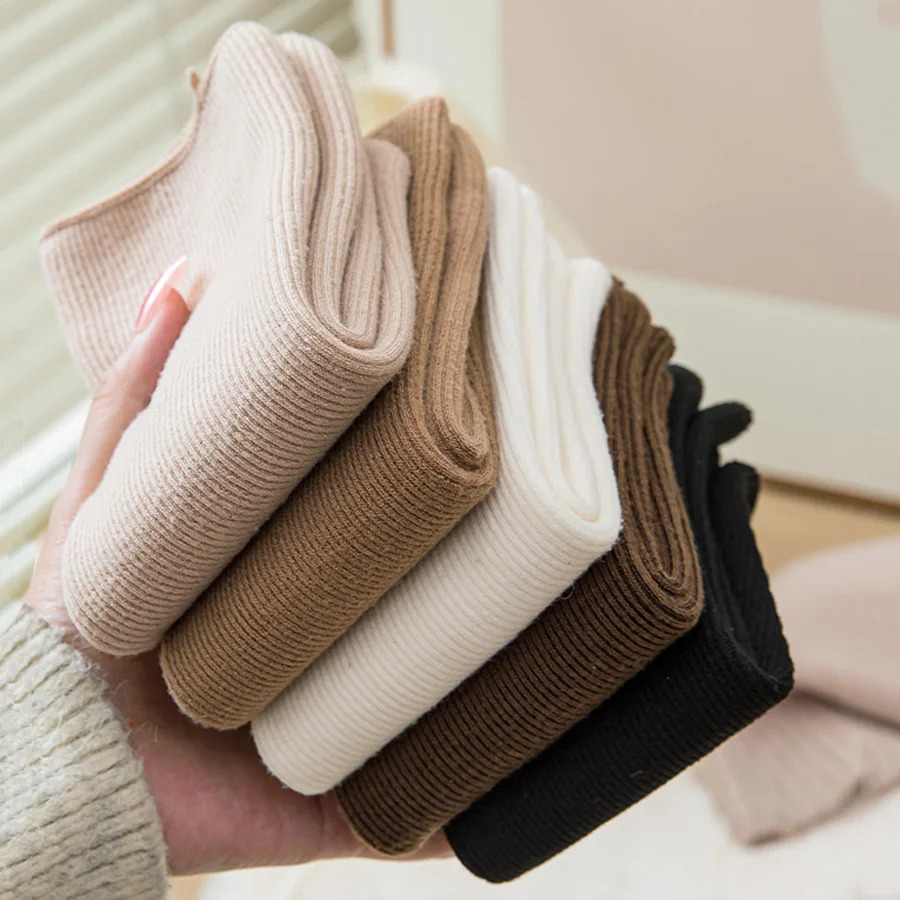 5 Pairs Snow Socks For Women Autumn Winter Socks With Fuzzy Thickened Warm Sleeping Floor Stockings Womens Solid Color Socks 251017