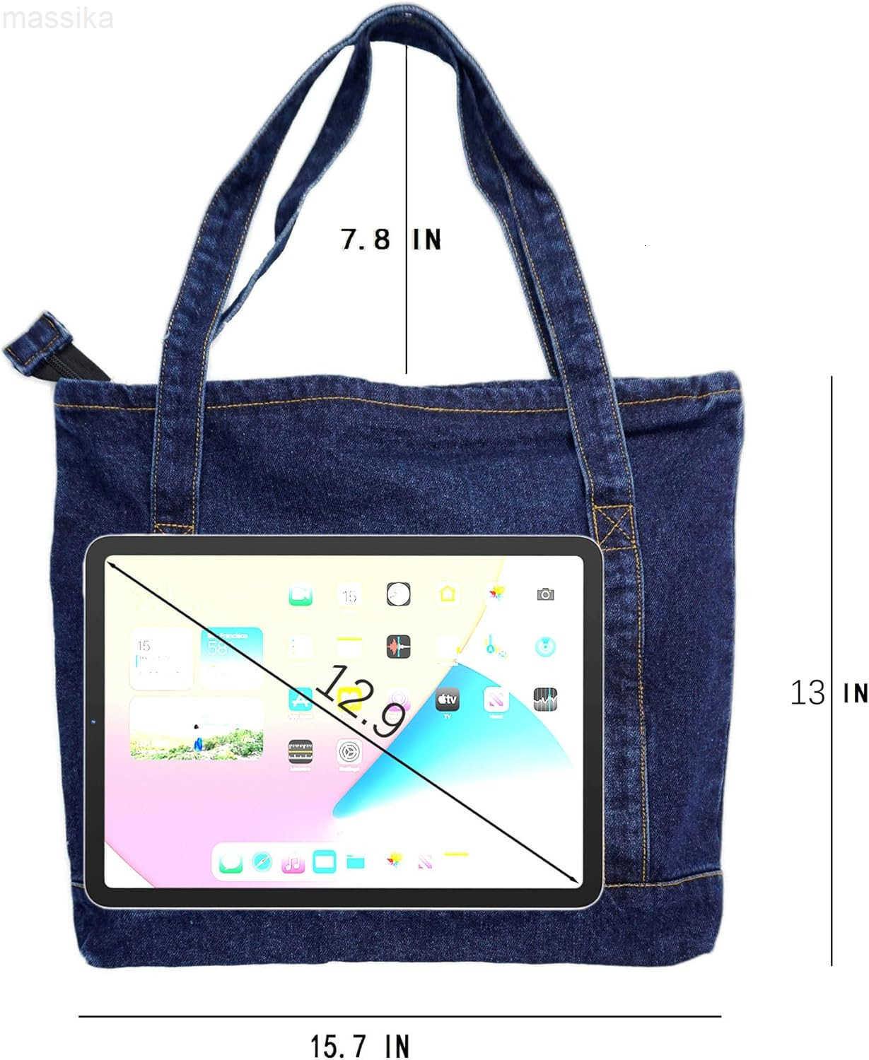Denim Tote Bag Casual Style Lightweight Classic Retro Travel Shopper Shoulder Handbag M251017
